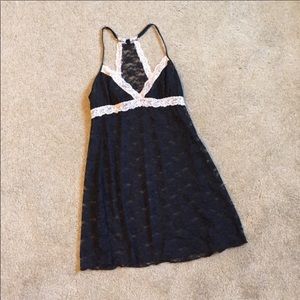 Black and pale pink lace chemise.